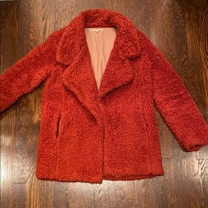 Tularosa Violet Faux Fur Teddy Coat in Rust